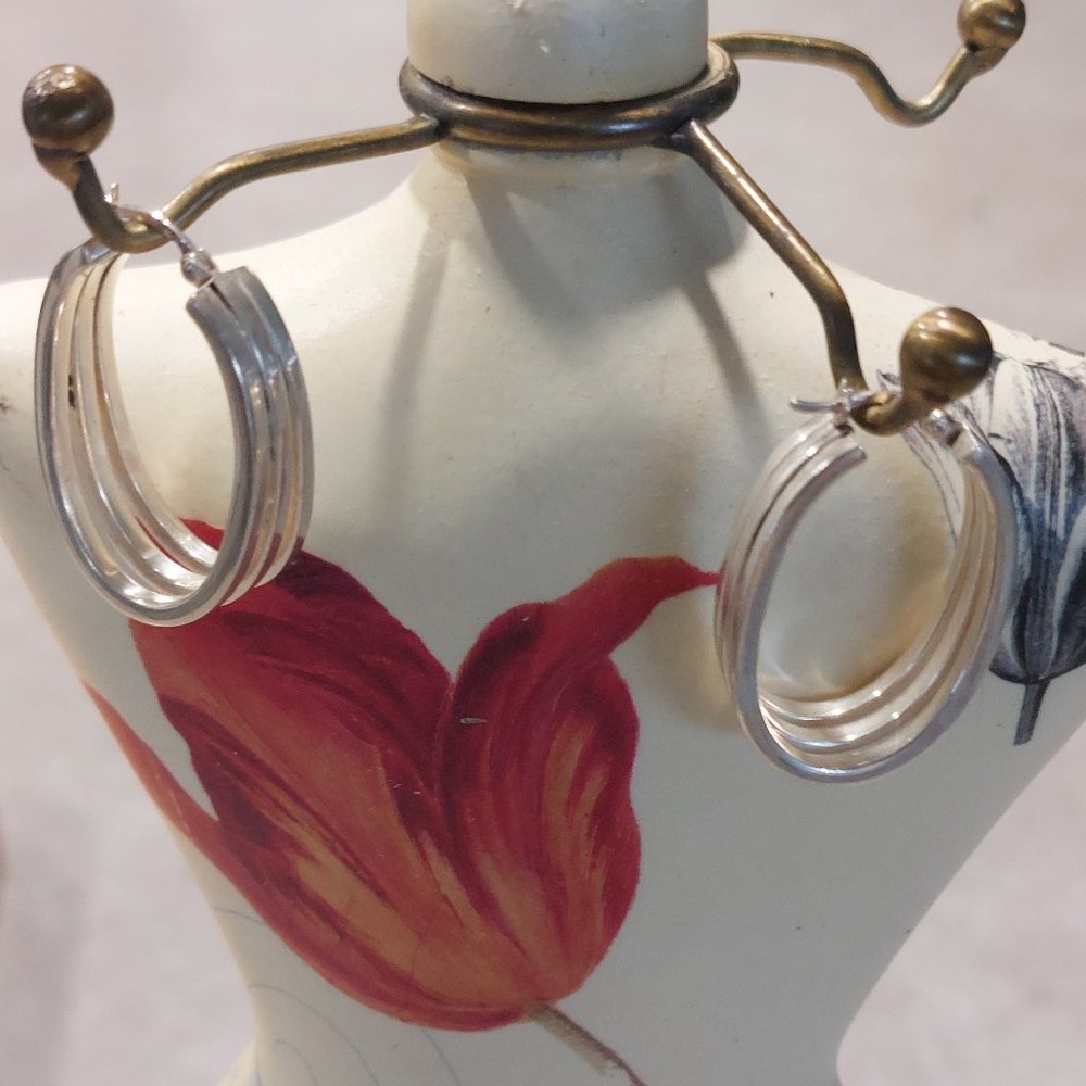 STERLING SILVER Women's Laser Cut Hoop Earrings